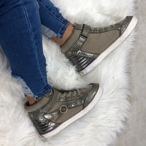 GUESS Gold Metallic Suede Style Booties